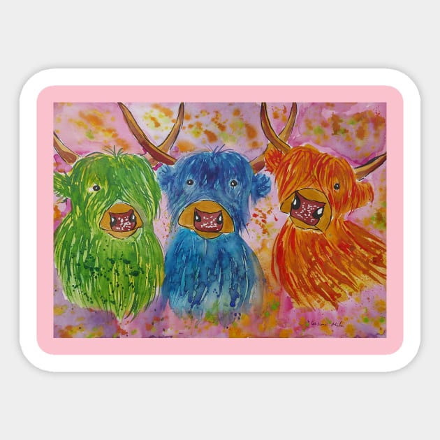 Colourful, Quirky Highland Cows Sticker by Casimirasquirkyart